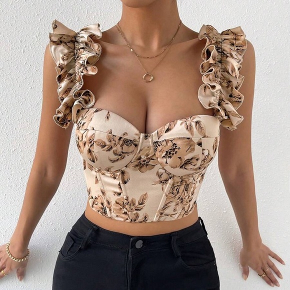 Floral Print Bustier Corset lace up Cropped Top - Picture 4 of 11